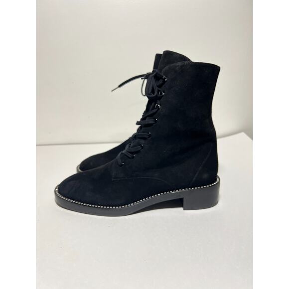Stuart Weitzman LN Black Suede Sondra Shine Crystal Combat Lace Bootie 9.5 - Picture 4 of 7